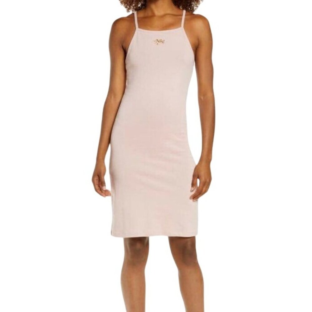 Nike Cotton Tank Dress Womens M Pink Metallic Logo Bodycon NWT Summer - Picture 12 of 13